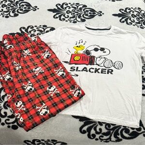 Peanuts Snoopy Slacker Red and White Pajama Cozy Loungewear Sz L NWOT